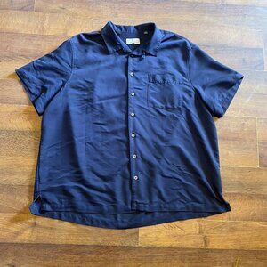 Oak Hill Button Shirt Men's 1XL Navy Blue Short Sleeve Casual Classic‎
